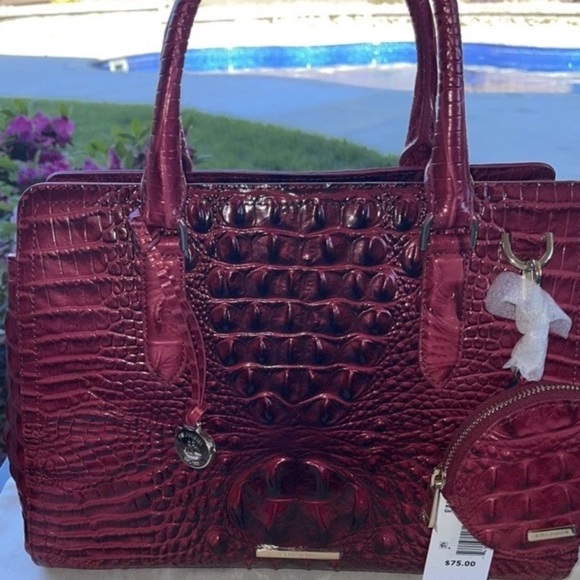 Brahmin Red Satchel with Crocodile Texture and Glossy Finish - Picture 9 of 9
